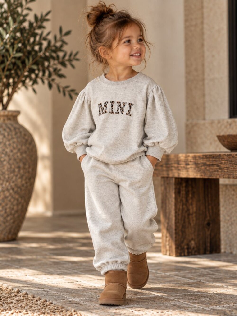 Mini Leopard Print Bodysuit 100 (3T) Gray Long Sleeve Sleeve Baby Toddler Romper